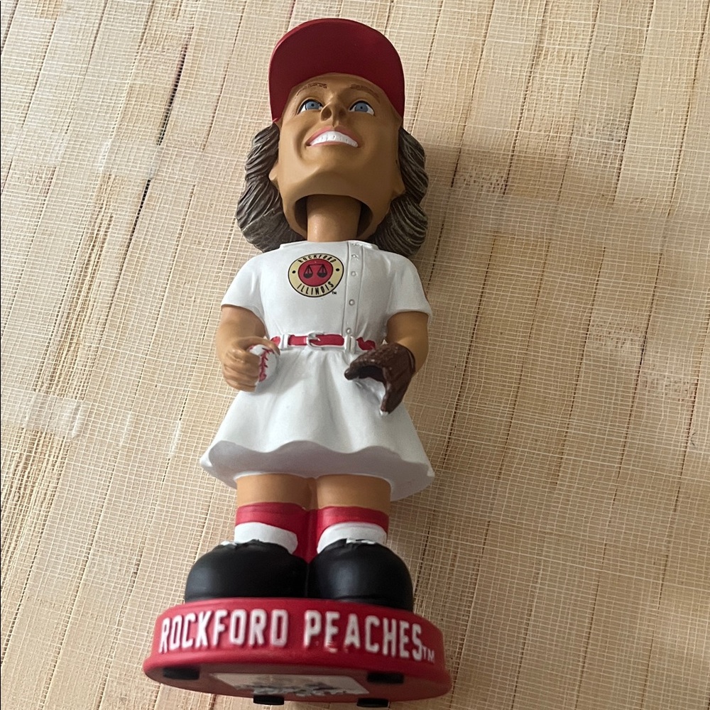 Rockford Peaches Bobblehead with Red Cap and White Uniform